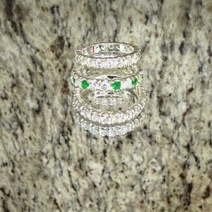 Elegant 925 Silver and Green Gemstone Ring Set